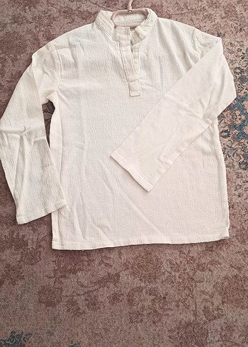 ünisex Çocuk Keten Beyaz Gömlek - Görsel 2