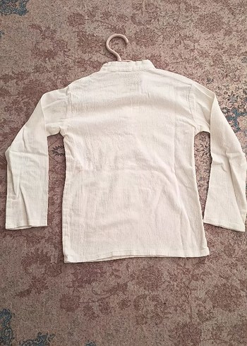 ünisex Çocuk Keten Beyaz Gömlek - Görsel 3