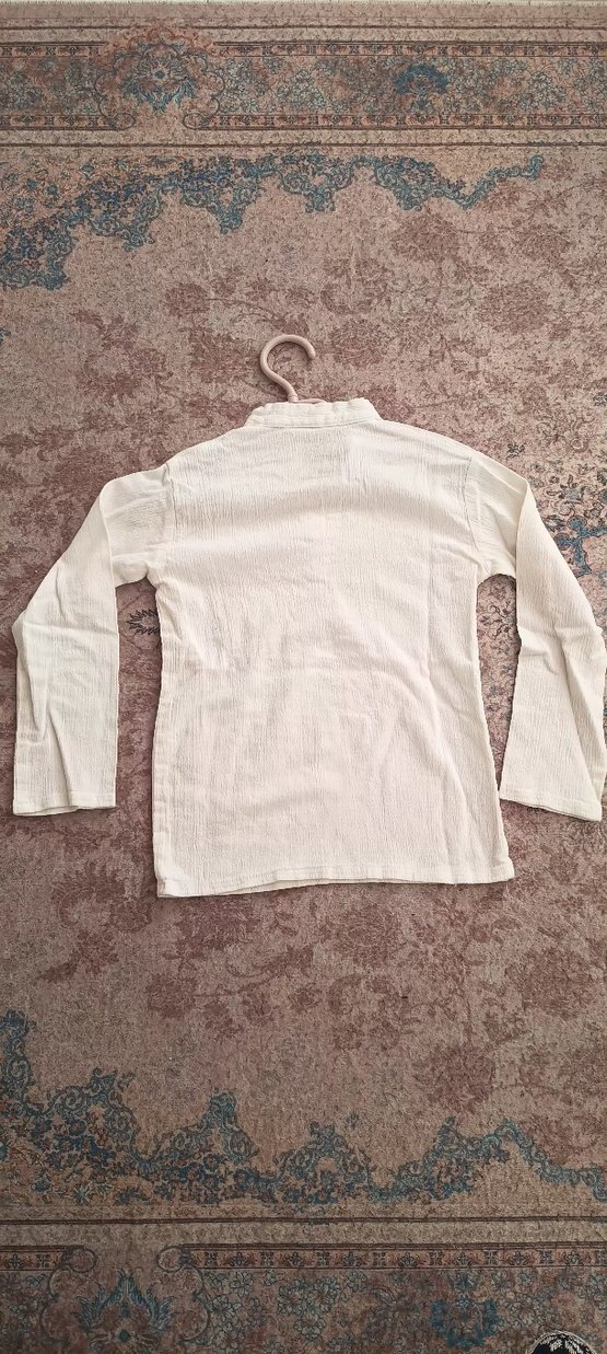 ünisex Çocuk Keten Beyaz Gömlek - Görsel 3
