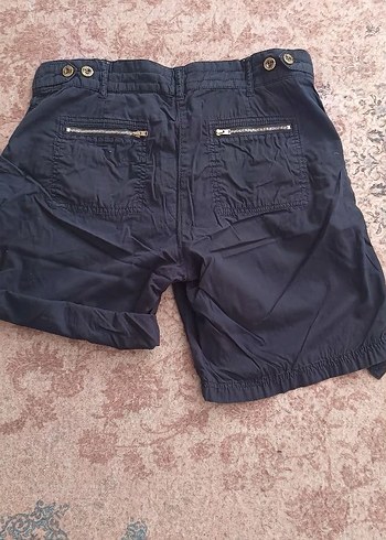 Kadın Lacivert Pamuklu Kemerli Şort - Görsel 5