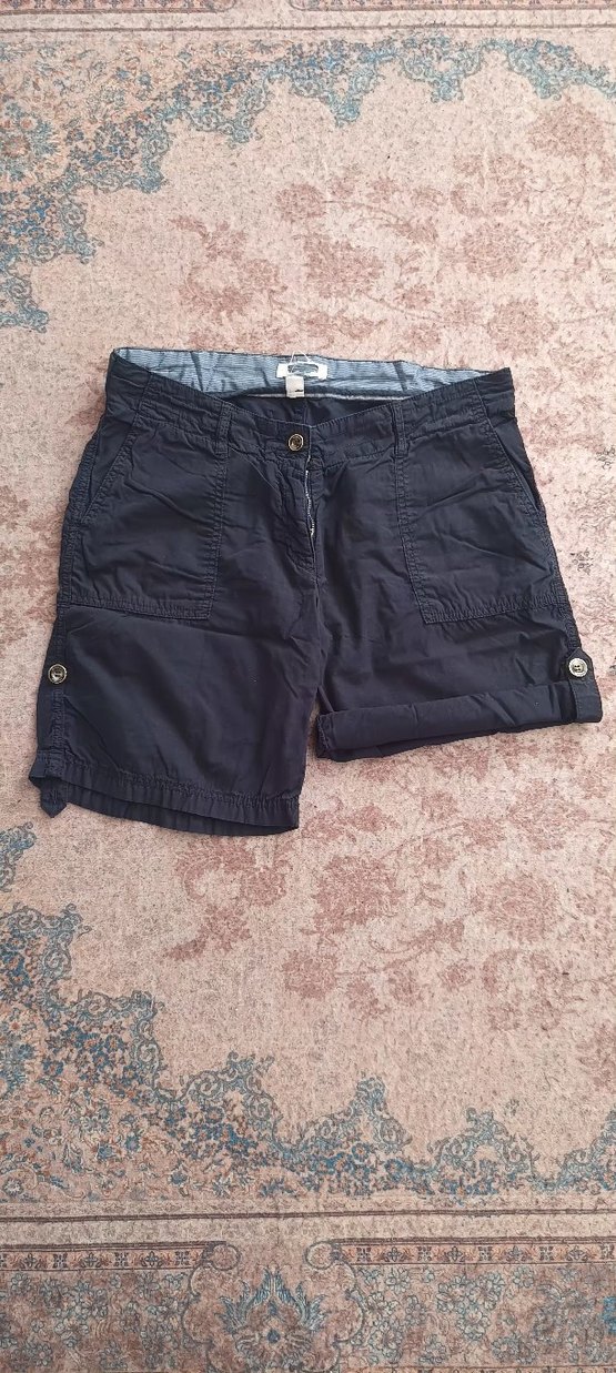 Kadın Lacivert Pamuklu Kemerli Şort - Görsel 3