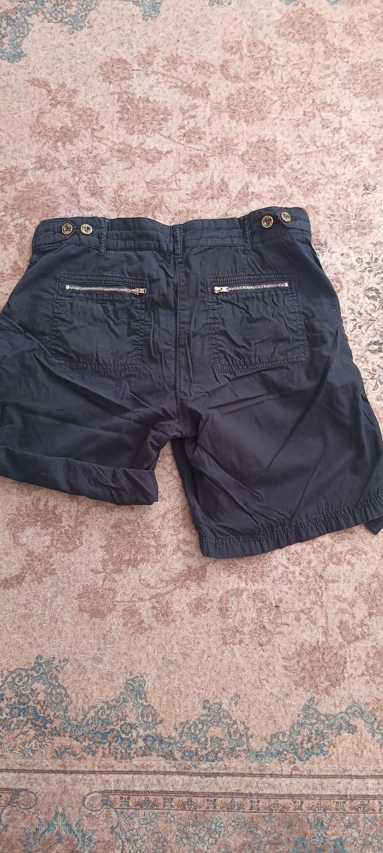 Kadın Lacivert Pamuklu Kemerli Şort - Görsel 5