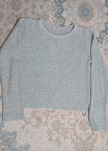 Gri Oversize Örgü Kadın Kazak - Görsel 2