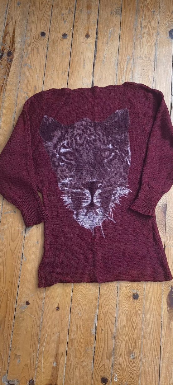 Bordo Leopar Desenli triko yarasa kol - Görsel 2