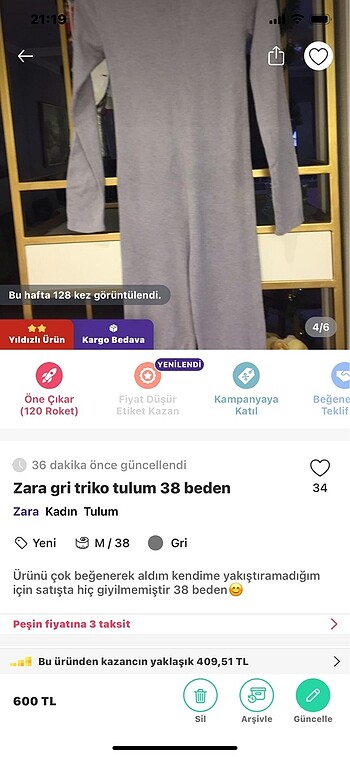 Zara Zara tulum 38 beden