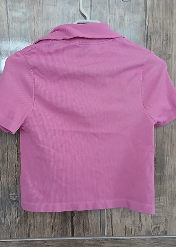 xs Beden pembe Renk Pembe Kısa Kollu Polo Yaka crop