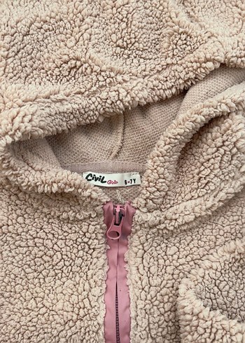 Kız Çocuk Bej Kapüşonlu Peluş Sweatshirt - Görsel 2