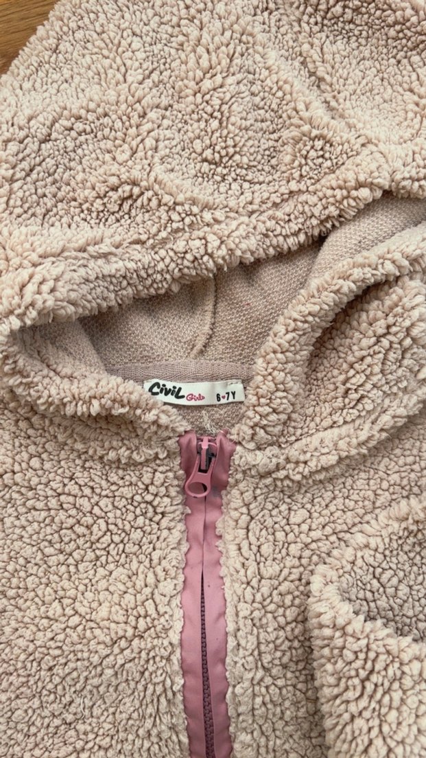 Kız Çocuk Bej Kapüşonlu Peluş Sweatshirt - Görsel 2