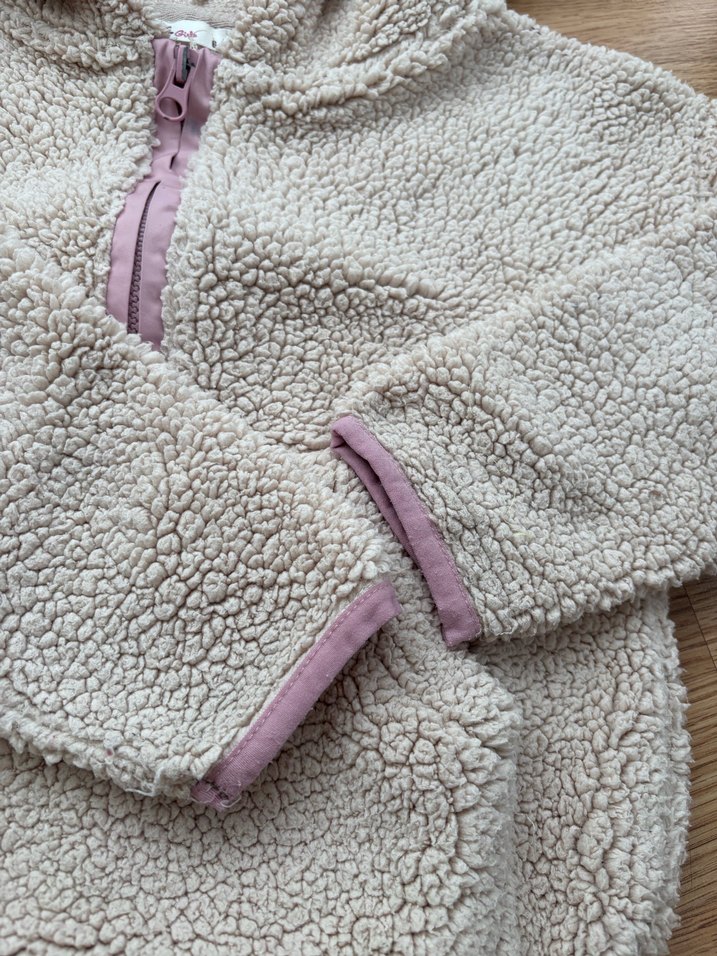 Kız Çocuk Bej Kapüşonlu Peluş Sweatshirt - Görsel 3