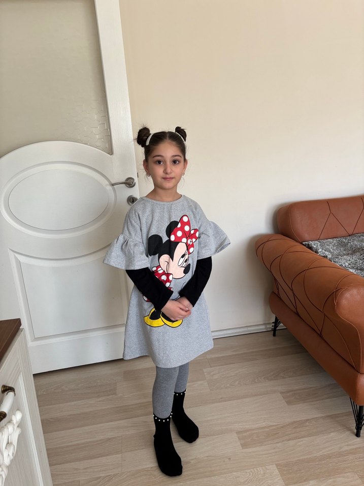 Kız Çocuk Gri Minnie Mouse Baskılı elbise - Görsel 4