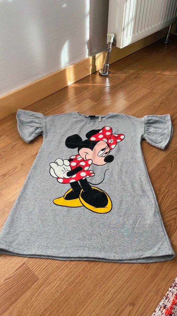Kız Çocuk Gri Minnie Mouse Baskılı elbise - Görsel 2