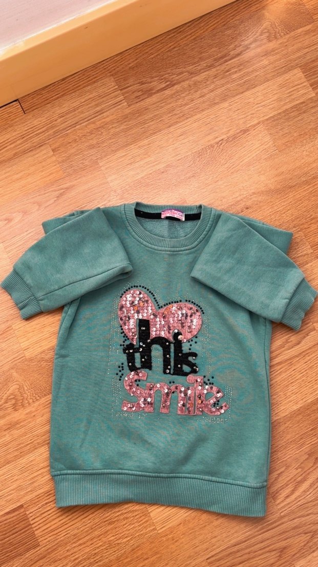 Yeşil Renkli Kız Sweatshirt Payetli - Görsel 2