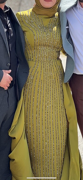 Yağ yeşili taşlı abiye - Görsel 3