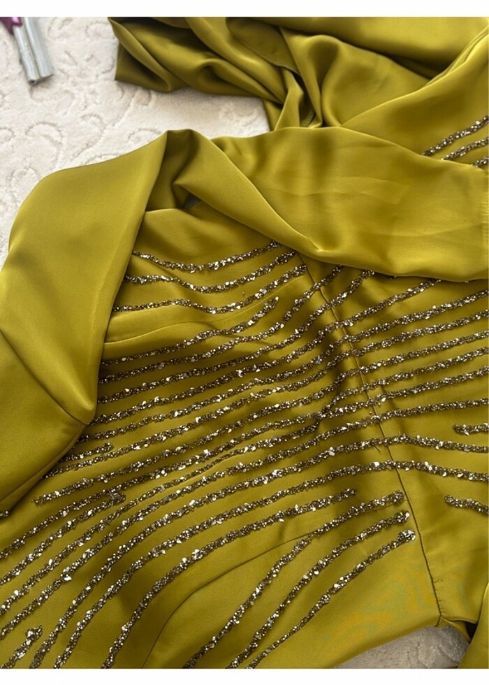 Yağ yeşili taşlı abiye - Görsel 4