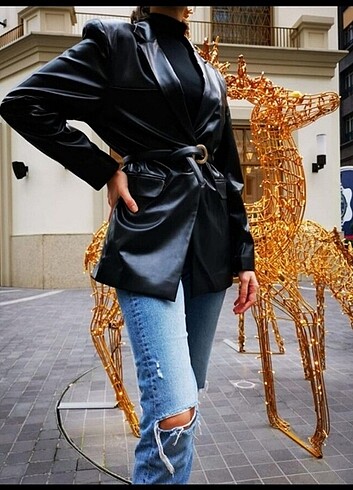 Siyah deri blazer ceket
