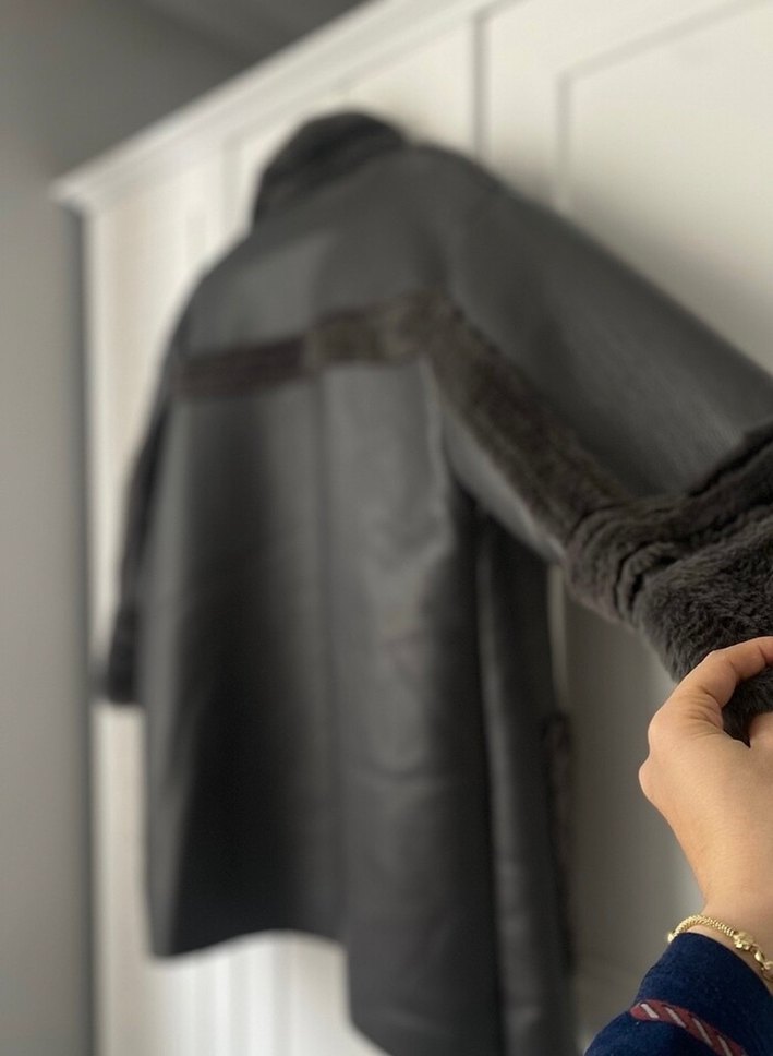 Kürk Detaylı gri Deri Midi Kadın Kaban - Görsel 4