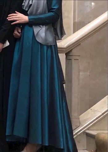 Uzun Turkuaz Drapeli Abiye Elbise - Görsel 2