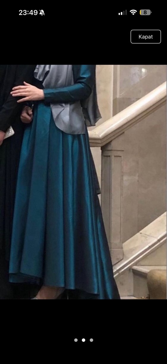 Uzun Turkuaz Drapeli Abiye Elbise - Görsel 2