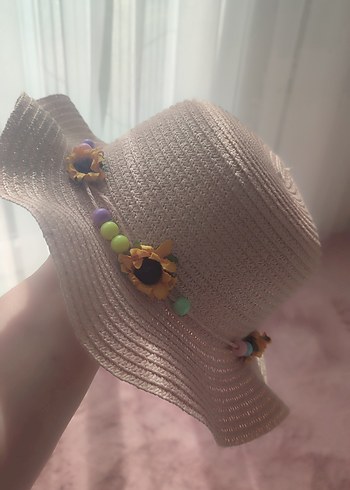3-5 Yaş, 21 cm Beden camel Renk Boncuk Detaylı Bej Bohem kız cocuk Şapka