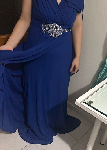 Drapeli Lacivert Uzun Abiye Elbise - Görsel 2