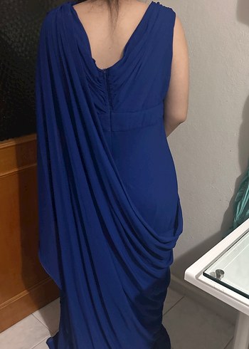 Drapeli Lacivert Uzun Abiye Elbise - Görsel 6