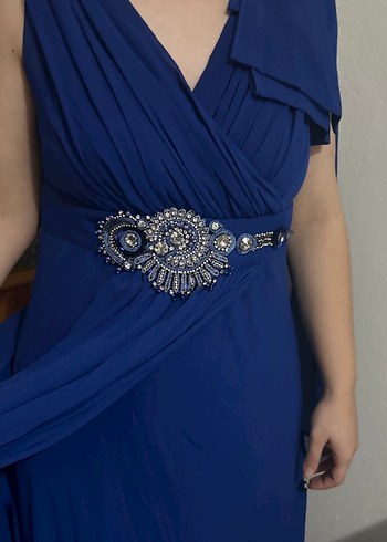 Drapeli Lacivert Uzun Abiye Elbise - Görsel 3