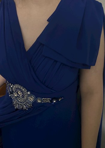 Drapeli Lacivert Uzun Abiye Elbise - Görsel 4