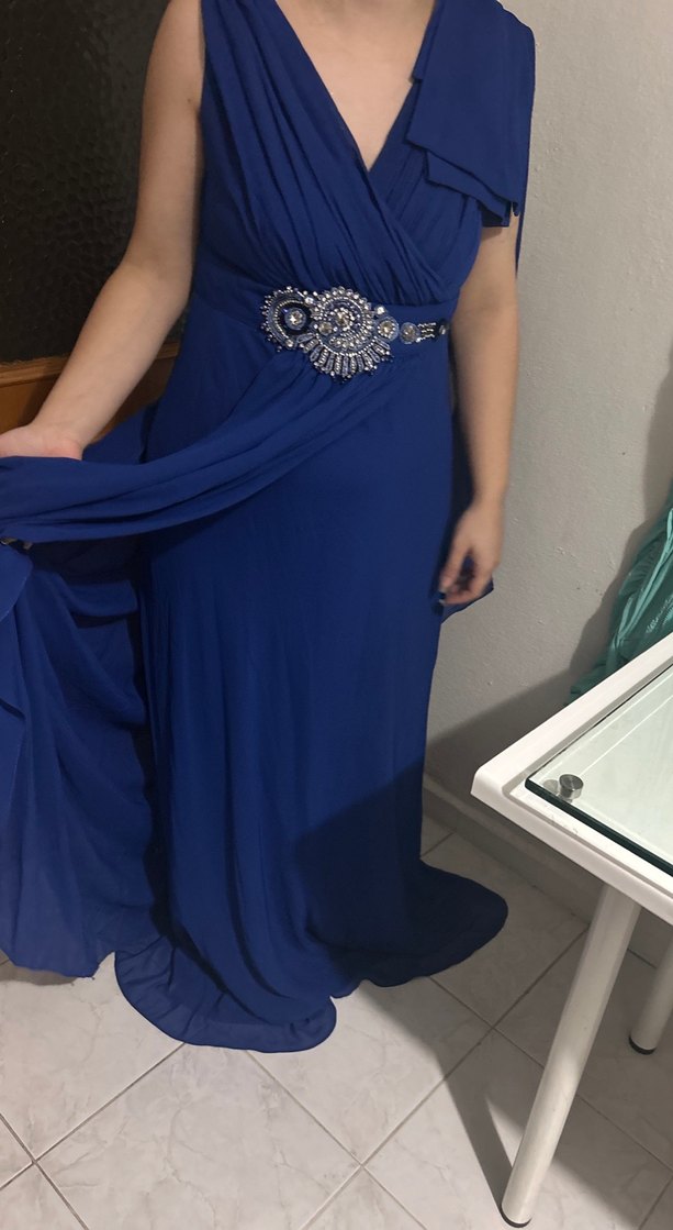 Drapeli Lacivert Uzun Abiye Elbise - Görsel 2