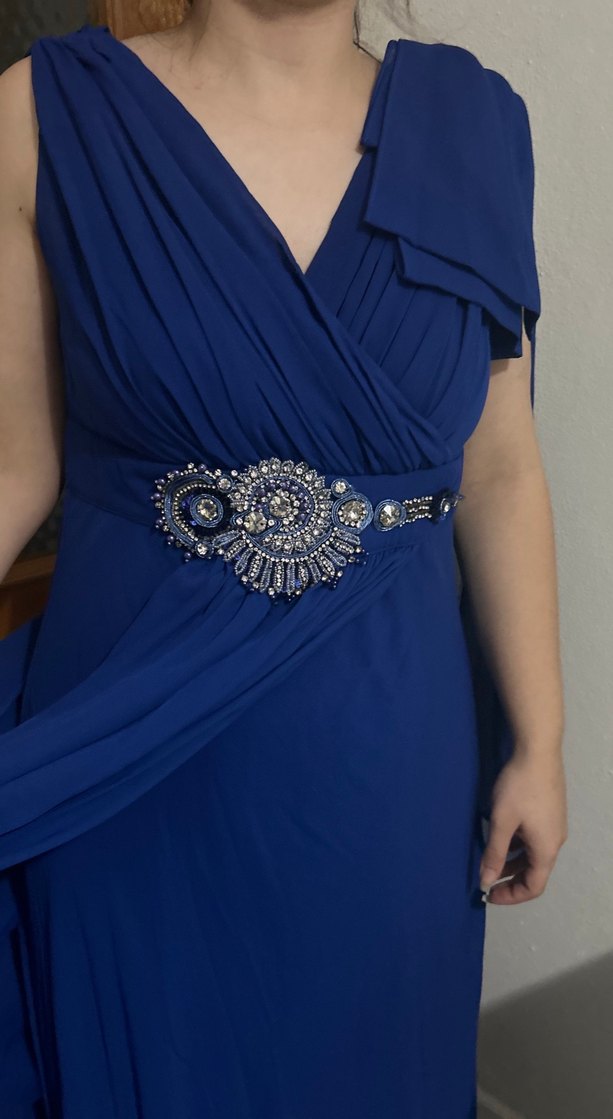 Drapeli Lacivert Uzun Abiye Elbise - Görsel 3