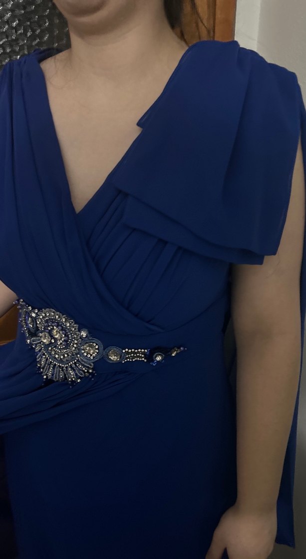 Drapeli Lacivert Uzun Abiye Elbise - Görsel 4