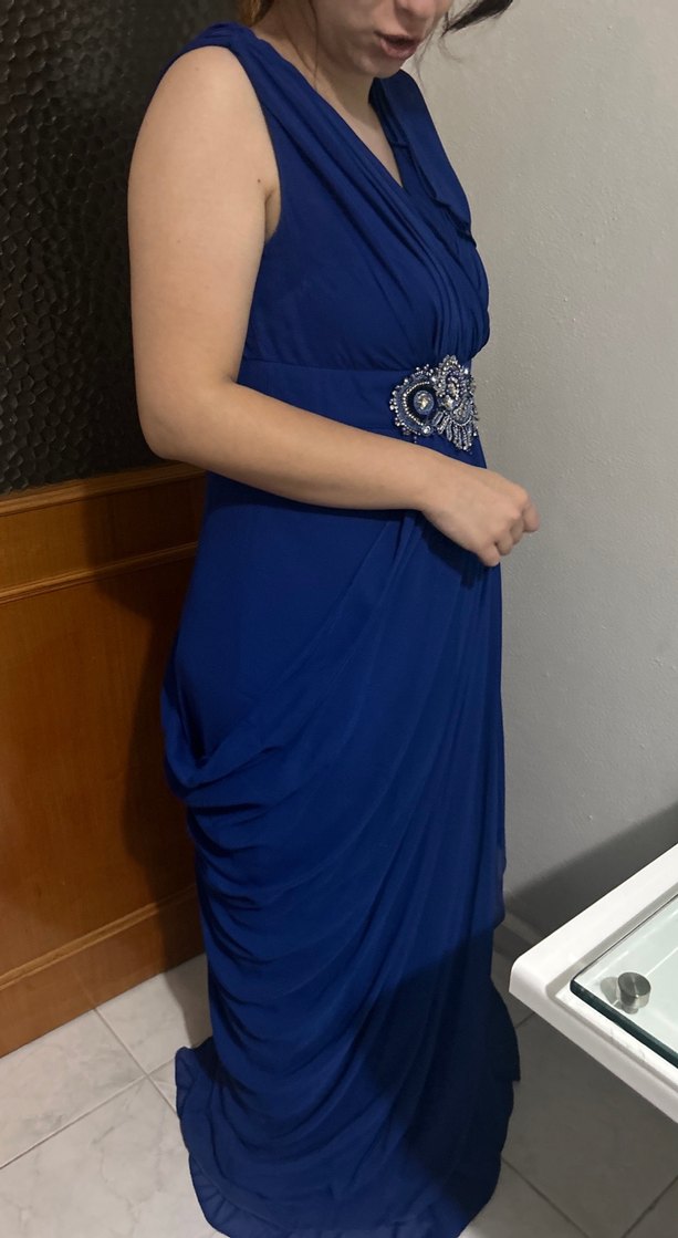 Drapeli Lacivert Uzun Abiye Elbise - Görsel 5