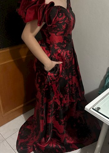 Bordo Straplez Uzun abiye elbise - Görsel 3