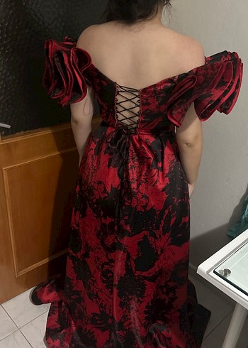 Bordo Straplez Uzun abiye elbise - Görsel 4