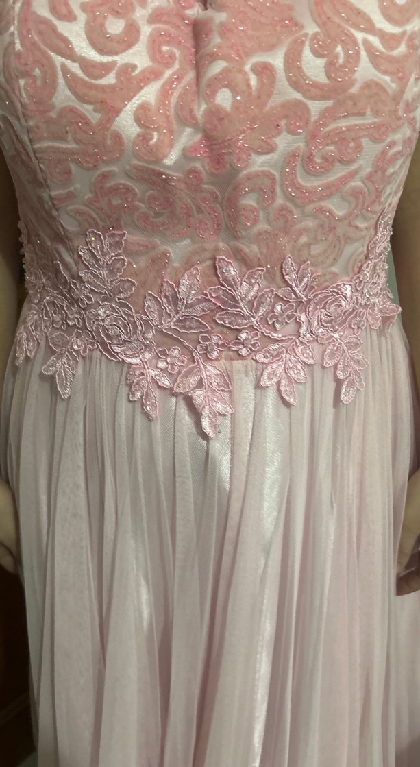 Dantel Detaylı Uzun Pembe Abiye Elbise - Görsel 5