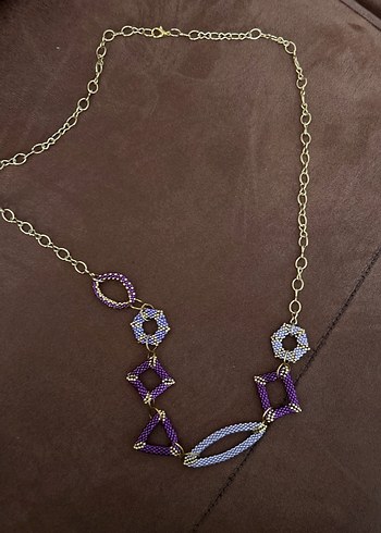 Bohem Uzun Zincirli Yılan Desenli Mor Kolye - Görsel 3