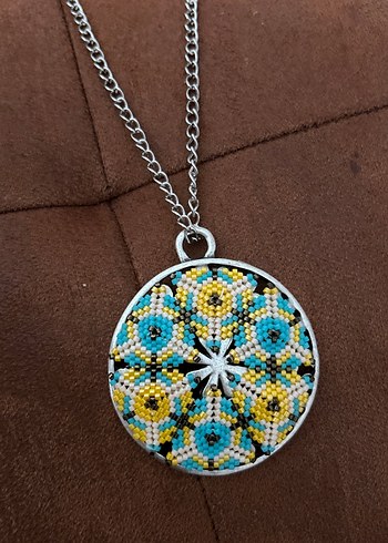 Renkli İşlemeli Uzun Bohem Kolye - Görsel 2