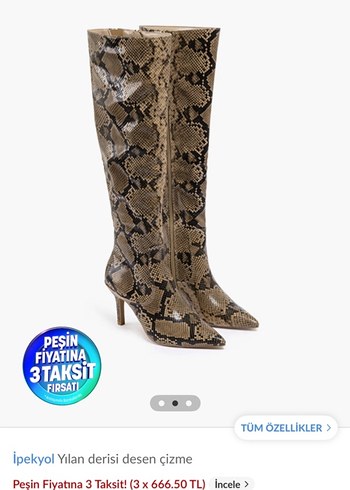 Kahverengi Yılan Desenli Deri Dizüstü Çizme - Görsel 4