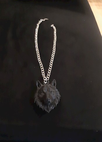 Siyah  Kurt Başlı Gotik Erkek Kolye - Görsel 3