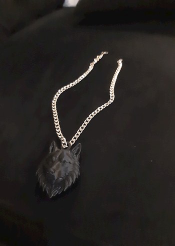 Siyah  Kurt Başlı Gotik Erkek Kolye - Görsel 2