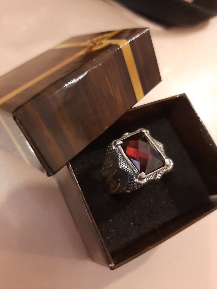 Kırmızı taşlı Pençe Gümüş yüzük - Görsel 3