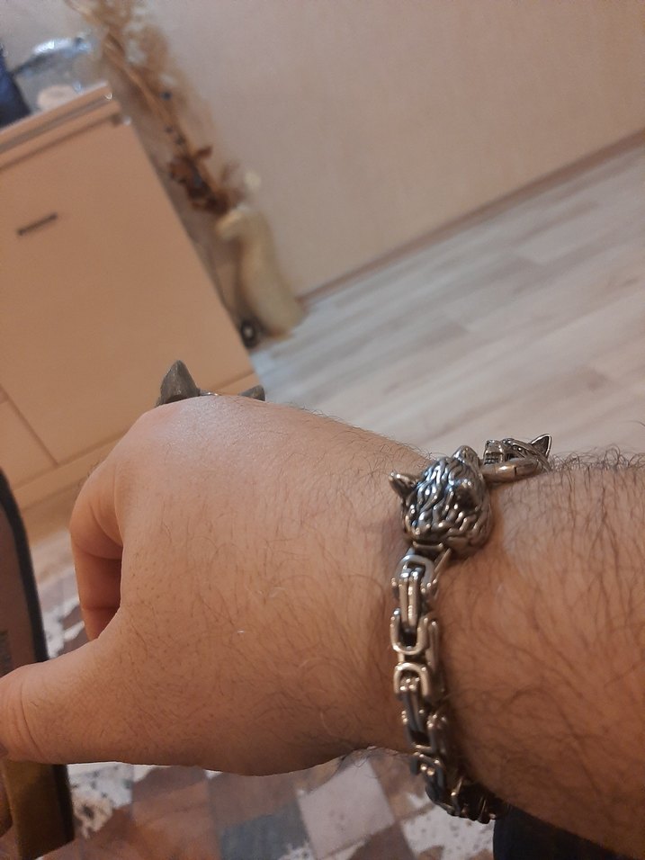 Paslanmaz çelik Çift Kurt başlı bileklik - Görsel 3