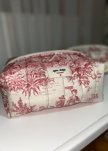 Bordo Vintage Baskılı Kadın Makyaj Çantası - Görsel 3