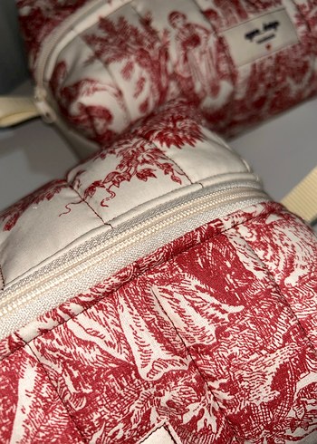 Bordo Vintage Baskılı Kadın Makyaj Çantası - Görsel 9