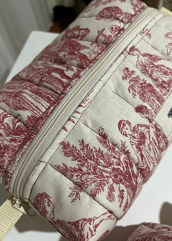 Bordo Vintage Baskılı Kadın Makyaj Çantası - Görsel 6