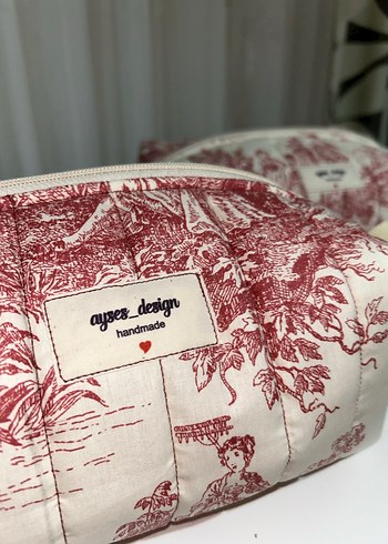 Bordo Vintage Baskılı Kadın Makyaj Çantası - Görsel 2