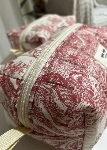 Bordo Vintage Baskılı Kadın Makyaj Çantası - Görsel 4