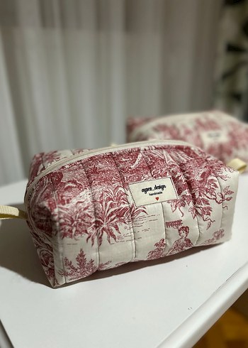 Bordo Vintage Baskılı Kadın Makyaj Çantası - Görsel 8