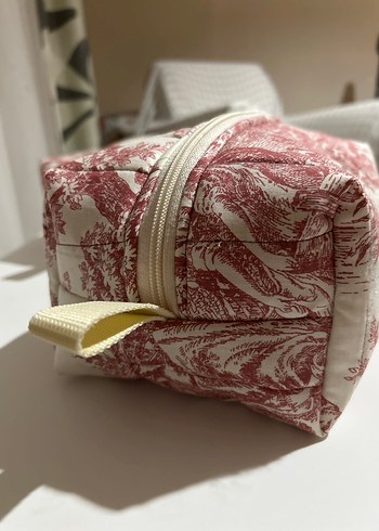 Bordo Vintage Baskılı Kadın Makyaj Çantası - Görsel 7