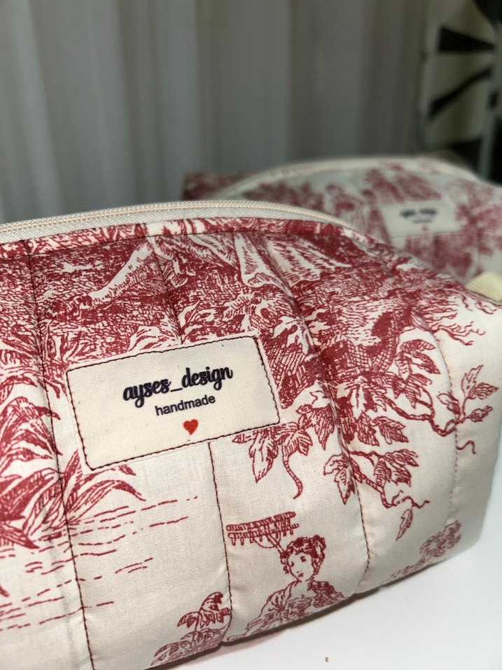 Bordo Vintage Baskılı Kadın Makyaj Çantası - Görsel 2