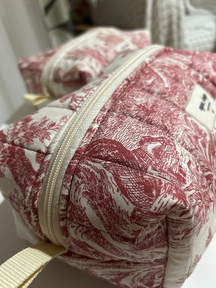 Bordo Vintage Baskılı Kadın Makyaj Çantası - Görsel 4